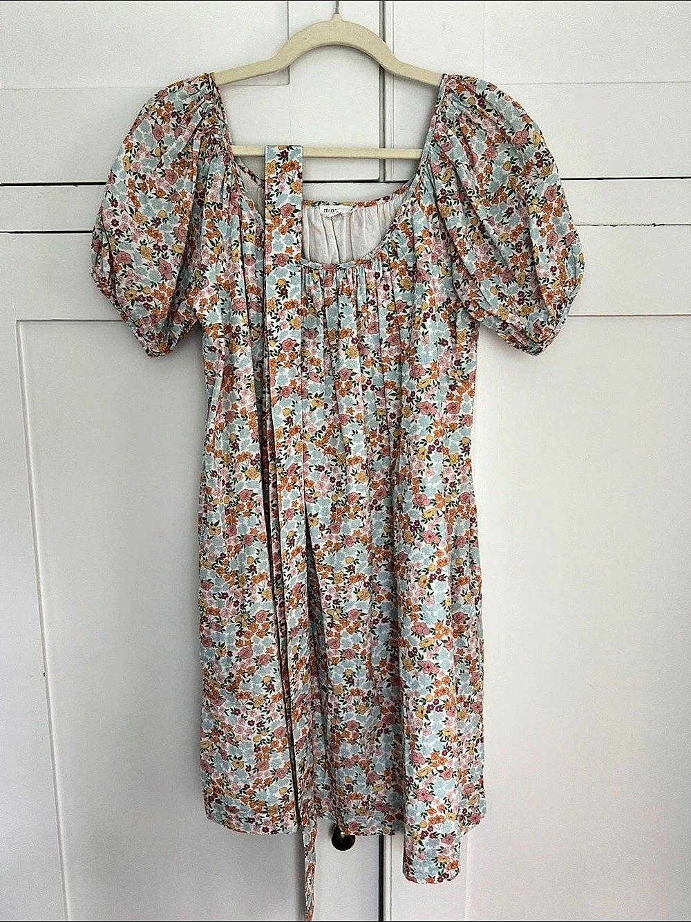 Minnow Floral Puff Sleeve Mini Dress in Blue & Pink Size Small